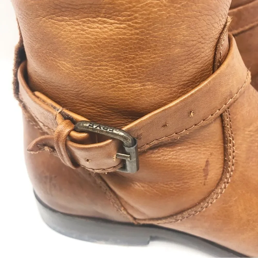 FRYE | Phillip Belted Tall Riding Boots in Cognac Tan Leather Women’s Size 7.5